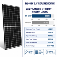 Module Solaire Photovoltaïque 630W N-Type à Cellules Demi-Coupées Bifaciales Verre-Verre, Garantie Produit 25 Ans, Approvisionnement Direct Usine pour Projets EPC