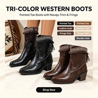 Bottes mi-mollet à bout pointu et franges style ethnique pour femme, à revers pliables, style britannique, vente directe d'usine
