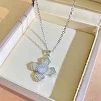 Collier Resoul Lucky 316L CZ Trèfle à Quatre Feuilles Style Vintage Romantique Floral Brillant pour Femme Anniversaire