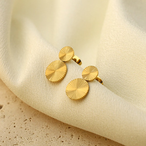 Geometric Stud Earrings Gold Round Fan Pattern Stainless Steel Party Jewelry Women's Fashion - Product Image 2