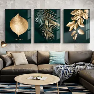Golden Leaf Green Wall Pictures Home Decor Nordic Wall Art Palm Leaf Plant Canvas Painting Modern Luxury Canvas Painting