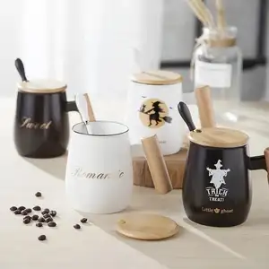 Modèles personnalisés Sublimation manche en bois tasse à café en céramique avec un couvercle
