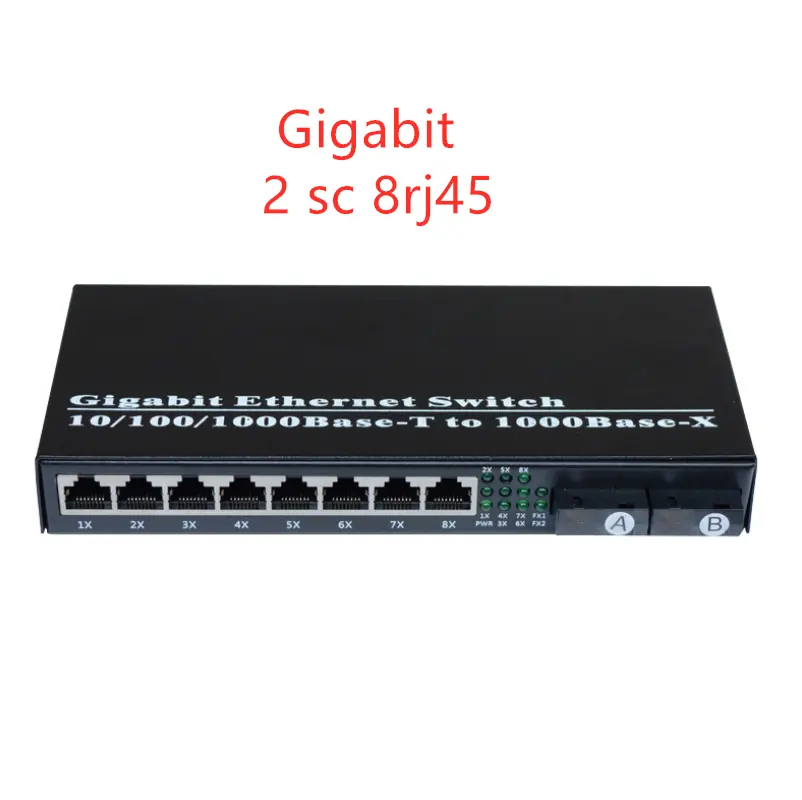 100/1000M 2 SC fiber Port and 8 RJ45 UTP Fiber Optical Media Converter 3km Gigabit Ethernet Switch