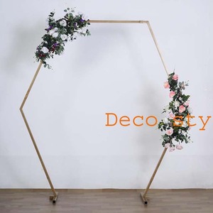Décor arche de mariage Hexagonal en métal doré, arc rond, 8 pieds, pour célébrations de mariage, événements - Product Image 1