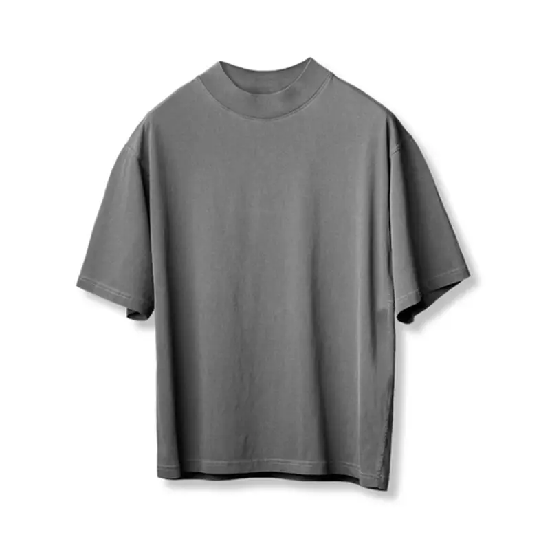 mens oversized fit drop shoulder boxy fit custom printing 100% cotton rib mock neck blank streetwear t shirt for men