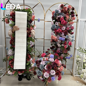 LEDA Dark Burgundy Purple Blue Artificial Floral Arrangement Gold <b>Metal</b> Double <b>Arch</b> Frame Wedding Backdrop Stand for Event Decor - Product Image 2