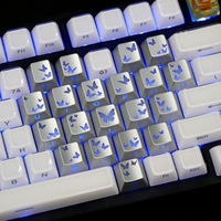 21 Keys Silver Butterfly Heart PBT Keycap Set Side Printed OEM Profile Dye Sublimation Keycaps Compatible with Wooting Keyboard