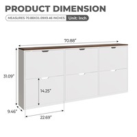 Meuble à chaussures minimaliste blanc flottant en MDF durable de 70,9 pouces, extra large, pour entrée, avec tiroirs rabattables