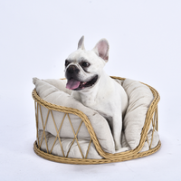 Lit rond en rotin pour animaux de compagnie, canapé pour chat en osier avec coussin rebondissant en peluche, nid douillet pour chien, meubles pour animaux de compagnie anti-anxiété, vente en gros directe usine