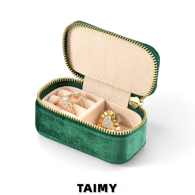 Hot Sale Portable Rectangle Velvet Jewelry Box with Zipper Mini Rings Earrings Necklaces Jewelry Storage Gift Case Custom Logo