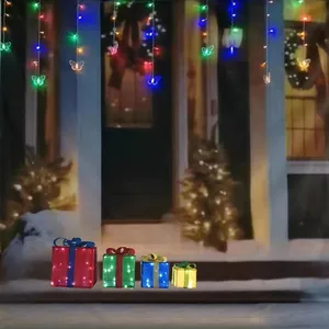 Enfeite de Natal caixa de presente conjunto de quatro luzes de Natal 80 luz solar ao ar livre boneco de neve de Natal LED Trineo Papai Noel LED 3d 5V