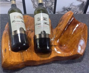 Doğal sedir kök ahşap 3-Bottles rustik ahşap şarap rafı ile toptan sayaç üst şarap rafı - Product Image 6