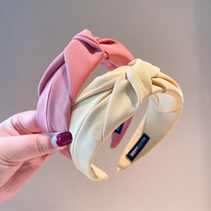 Usine vente chaude Top qualité élégant bandeau cheveux accessoires pur coloré Extra large tissu noeud bandeau pour les femmes - Product Image 4