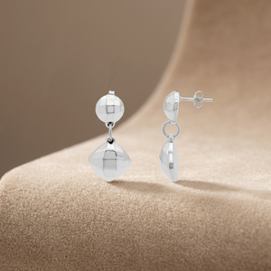 Wholesale Modern Geometric <b>Silver</b> Drop <b>Earrings</b> Stainless Steel Minimalist Dangle Jewelry Plain Ball <b>Stud</b> Faceted Drop <b>Earrings</b> - Product Image 2