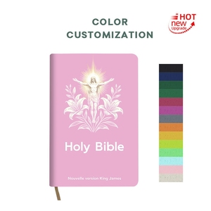 Bible <span class=keywords><strong>bilingue</strong></span> français-anglais personnalisée OEM, couverture en cuir PU rose, nouvelle version King James, pour cadeau chrétien, étude - Product Image 5