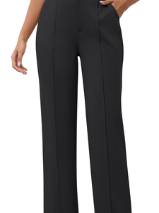 Pantalon large à taille haute pour femme, noir, formel, avec poches, longueur entière - Product Image 1