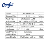 Module LCD circulaire CONFU CF125F0HD01 1,25 pouce, écran IPS 720x720, haute luminosité, PPI, vision nocturne, visée et tir