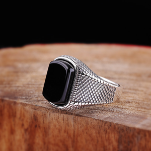 Anillos de piedras preciosas de ágata antigua para hombres, joyería turca, piedra Natural, Plata de Ley 925 negra - Product Image 2
