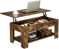 Meubles de salon multifonctionnels bruns motif noir Table basse centrale pliante à dessus relevable en bois avec dessus relevable