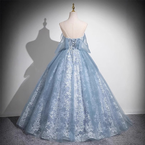 Haze Blue Embroidered Organza Ball Gown Sweetheart Neckline Empire Waist Formal Dress For Prom Princess Style Tutu Skirt - Product Image 4