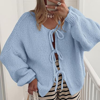 Femmes personnalisé à la mode solide motif cravate avant nœud Cardigan chandails à manches longues bouffantes veste manteaux pour printemps automne décontracté