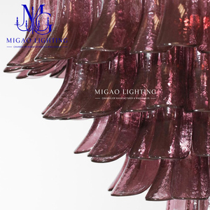 Lámpara de Araña de Cristal Hecha a Mano con Pétalos Magenta Estilo Medieval Francés, Lámpara Colgante de Lujo para Villa, Hotel, Sala de Estar y Comedor - Product Image 6