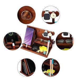 Wooden Multi-Functional Storage <b>Rack</b> 3-Tier Desktop Organizer For Phone Watch Glasses <b>Key</b> Holder Reddish Brown - Product Image 1