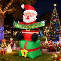 Père Noël gonflable de 9,8 pieds sur boîte avec bannière Joyeux Noël et lumière LED, ornement pour la décoration de jardin, pelouse et extérieur pendant les fêtes