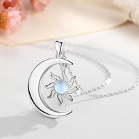 Bijoux délicats Femme Collier pendentif lune et soleil rond en argent sterling 925 avec pierre de lune
