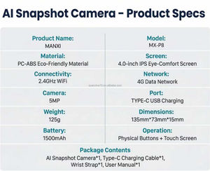 Cámara Digital Infantil OEM con IA, Video 4K, Sensor CMOS, Reconocimiento de 8 Personajes con IA, Pantalla IPS de 4.0 Pulgadas para el Aprendizaje y el Diversión - Product Image 4