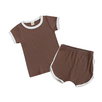 Nouveauté été, ensemble de vêtements pour bébé et enfant unisexe, 2 pièces, t-shirt uni côtelé, 100% coton, séchage rapide, respirant, pour nourrissons