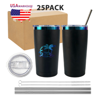 Gobelet isotherme à double paroi en acier inoxydable plaqué arc-en-ciel de 20 oz, lot de 25, pour gravure laser DIY, expédié depuis l'entrepôt américain