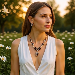 European and American Light Luxury Vintage Necklace Earrings Set Women's Golden Diamond Crystal Leaf Pendant Fashion Bridal - Product Image 1
