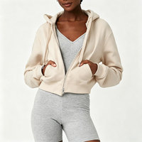Sweat à capuche court zippé surdimensionné pour femme, manches longues, fermeture éclair argentée, polaire douce, écologique, décontracté