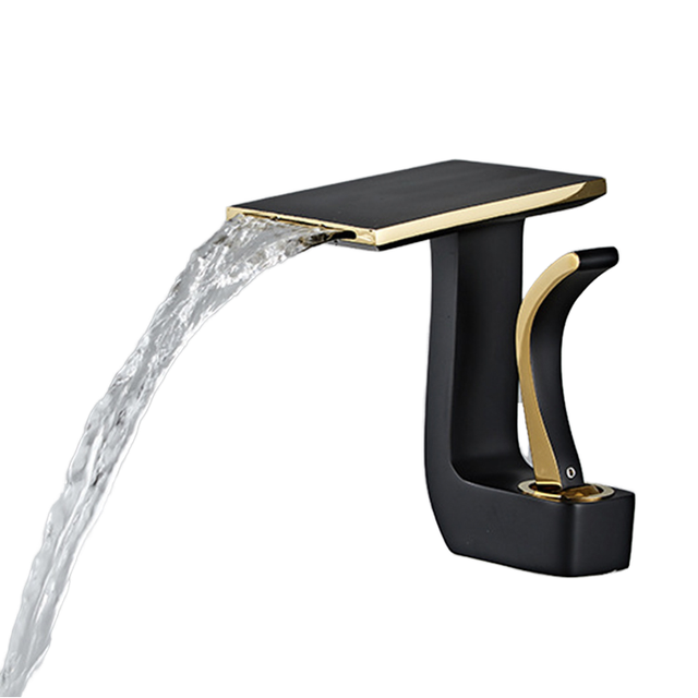 Luxury Solid Brass Square Waterfall Matte Black Gold Hot Cold Vanity Bathroom Mixers Basin Faucetsixer Tap