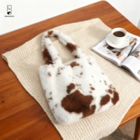 Sac à bandoulière tendance à motif animal, sac fourre-tout en peluche à imprimé vache, sac de shopping en peluche douce, sac à main décontracté quotidien pour femmes