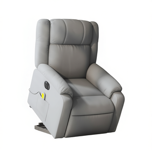 Electric Stand-Up Massage Recliner Chair Light Grey Faux Leather Remote Control Contemporary Design - Product Image 1