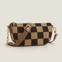 Sac à main cylindrique mini à carreaux pour femme, sac à bandoulière en toile à motif damier, sac à chaîne pour femme