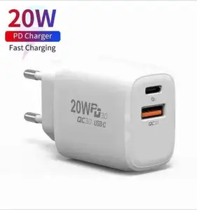 ELT CE 20W USB C PD Dual-port Wall Fast Charger US Europe and UK Charger Mobile Phone Charger for iPhone 12 Pro Max