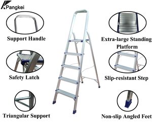 Échelle pliante antidérapante en aluminium EN131 à <span class=keywords><strong>5</strong></span> <span class=keywords><strong>marches</strong></span> pour bricolage, échelles de sécurité domestiques en aluminium avec main courante - Product Image 2