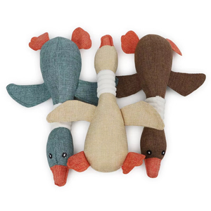 Jouets pour chiens en peluche couineurs à mâcher en denim et lin, en forme de canard, coloris beige, bleu, café, vente en gros fabricant - Product Image 4