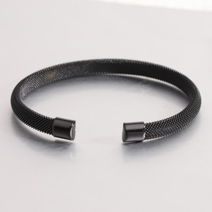Stainless Steel Mesh <b>Cuff</b> <b>Bracelet</b> 7MM Elastic Geometric Design Unisex Fashion Jewelry Gold <b>Silver</b> Black Color Options - Product Image 4