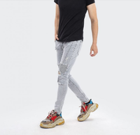 Nouveau jean pour homme pantalon slim stretch à jambe droite pantalon plissé décontracté déchiré jeune jean motard