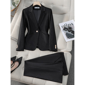 Pink Women's Suit <b>Set</b> Solid Color Satin Long Sleeve <b>Blazer</b> Pants Formal Workwear Office Wear Four Seasons Casual Suit - Product Image 3