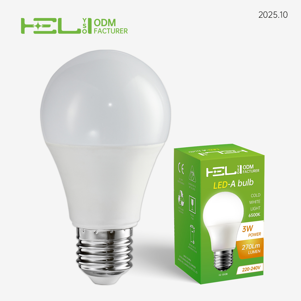 3W E27 LED Bulb 90LM/W High Efficiency Ra80 No Flicker for Residential Indoor Garage Camping Lighting AC 220V-240V Wholesale