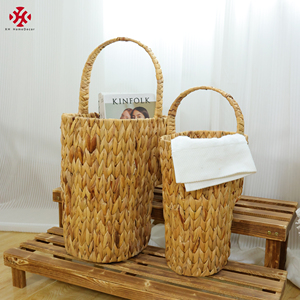 XH Set of 2 Natural Water Hyacinth <strong>Wicker</strong> Storage <strong>Stair</strong> <strong>Basket</strong> with Handle Large Magazine <strong>Basket</strong> <strong>for</strong> Home Organizing Laundry - Product Image 3