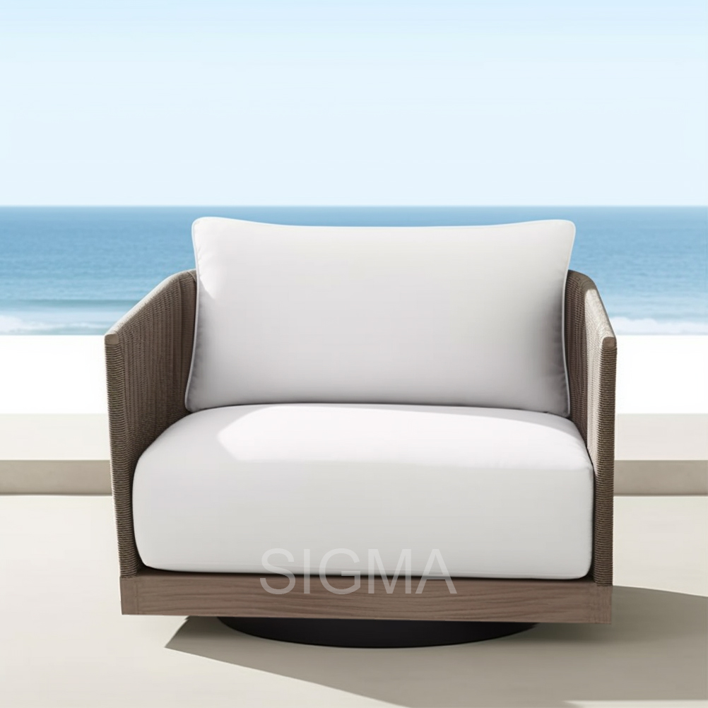 Modern All Weather Luxury Outdoor Patio Hotel Single Sofa Couch Wood Teak Solid Wooden Armchair Garden single Sofa