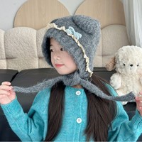 Bonnet d'hiver chaud pour enfants, style coréen, tricoté à la machine, avec dentelle, nœud et oreilles d'ours, protection auditive, mignon et tendance