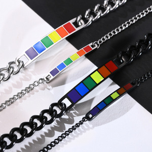 Gay Pride Jewelry Rainbow <span class=keywords><strong>Bar</strong></span> LGBT Pride Bracelet Amistad Gay Lesbian Bangle Bracelet para pareja - Product Image 2