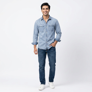 Veste en jean 100% coton de haute qualité pour hommes, couleur unie décontractée, avec poche de printemps de style fin et élégant - Product Image 1